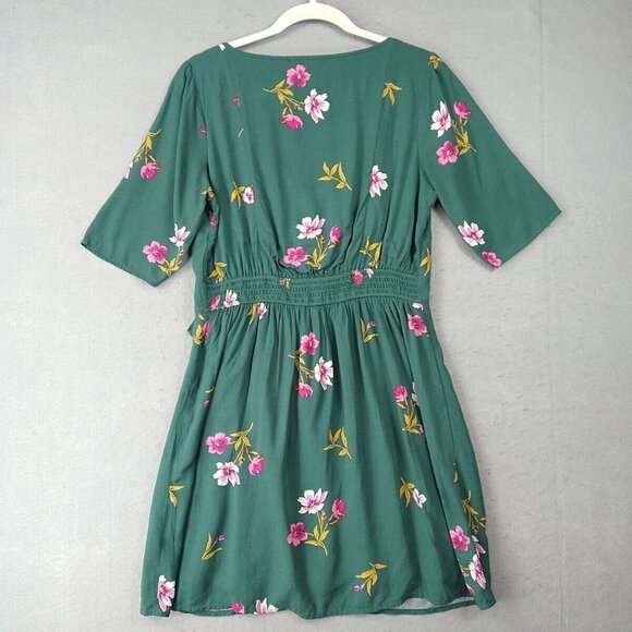 Abercrombie & Fitch Wrap Dress Womens M Emerald Green Floral Lined 100% Viscose - Picture 8 of 8